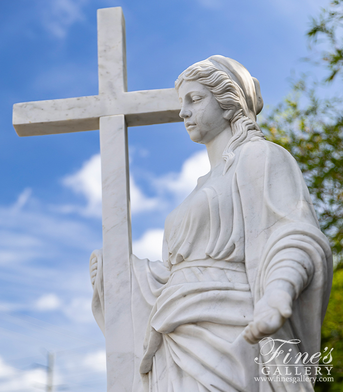 Marble Statues  - Christian Woman With Cross Statue - MS-1365