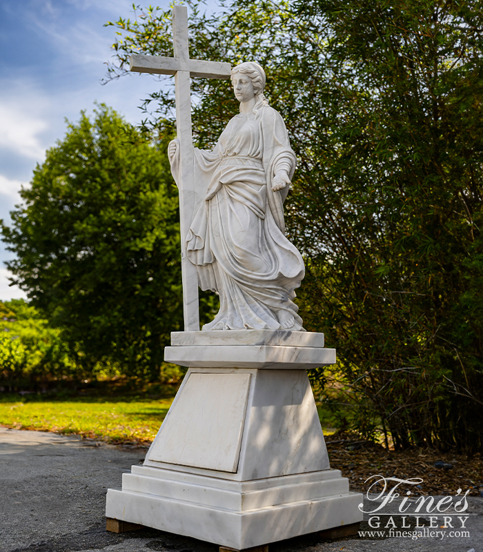 Marble Statues  - Christian Woman With Cross Statue - MS-1365