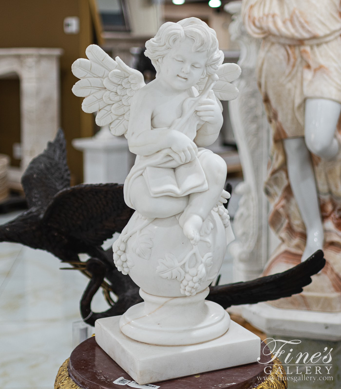 Marble Statues  - Carved Marble Cherub Pair  - MS-1379