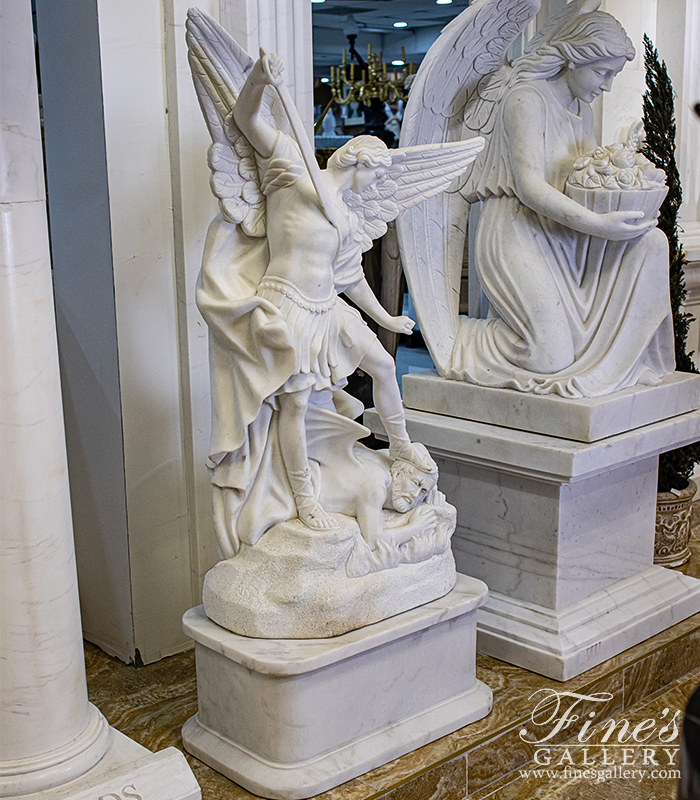 Marble Statues  - 60 Inch St Michael Marble Statue - Includes Pedestal - MS-1400