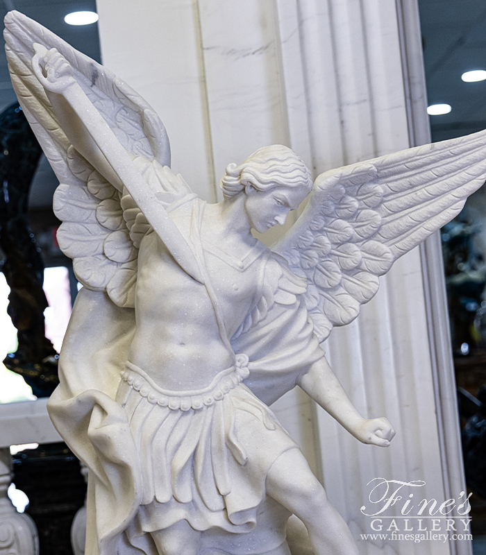 Marble Statues  - 60 Inch St Michael Marble Statue - Includes Pedestal - MS-1400