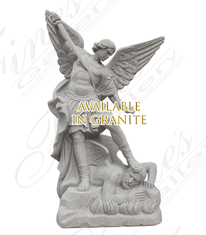 Marble Statues  - 60 Inch St Michael Marble Statue - Includes Pedestal - MS-1400