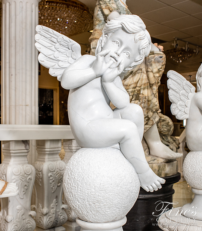 Marble Statues  - Pristine Statuary White Marble Cherub Pair - MS-1412