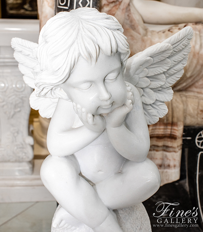 Marble Statues  - Pristine Statuary White Marble Cherub Pair - MS-1412