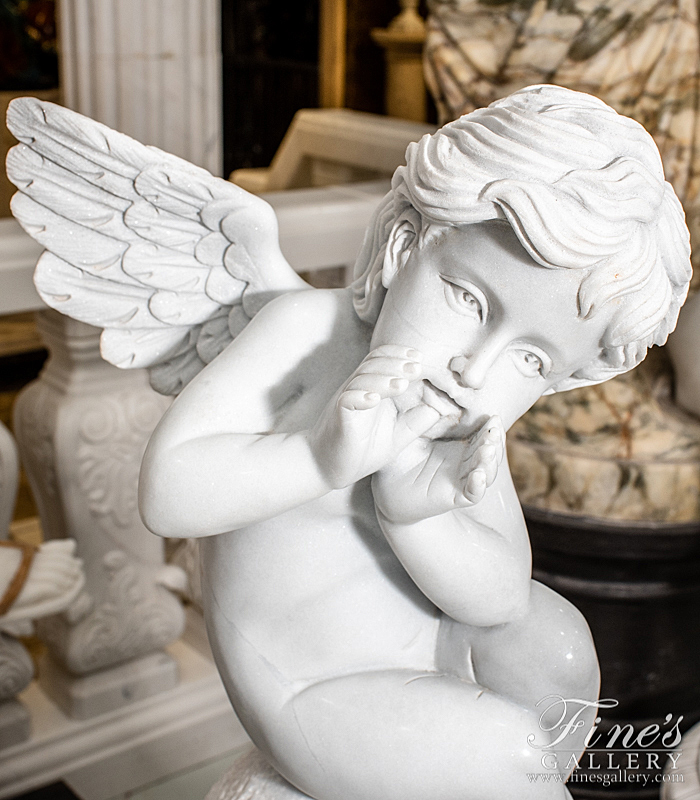 Marble Statues  - Pristine Statuary White Marble Cherub Pair - MS-1412