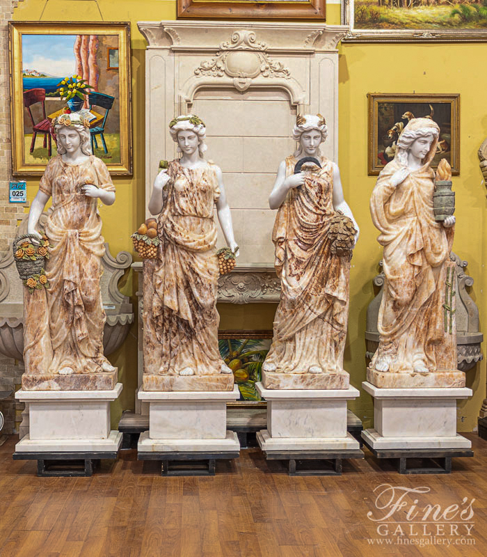 Marble Statues  - Multicolor Marble Four Seasons Statue Set - MS-1429