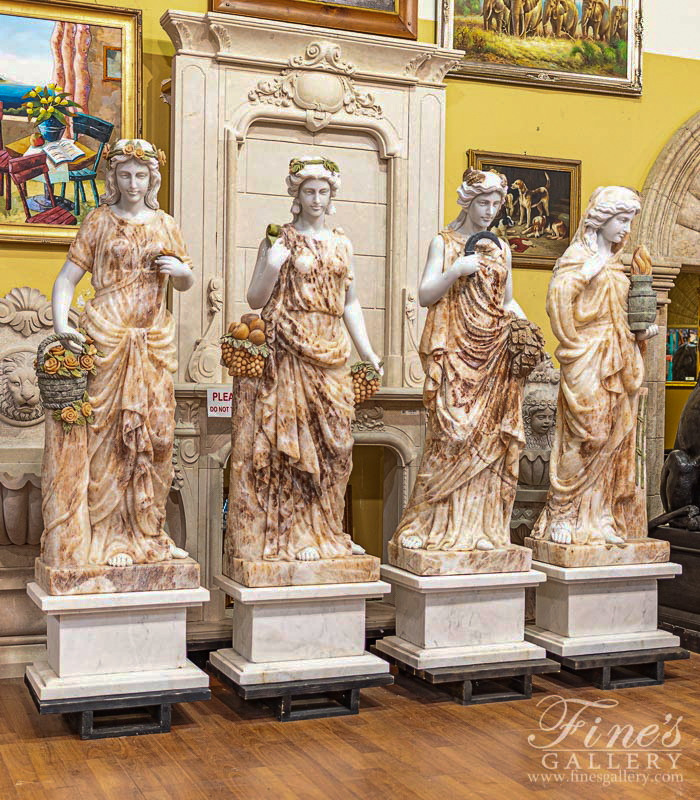 Marble Statues  - Multicolor Marble Four Seasons Statue Set - MS-1429