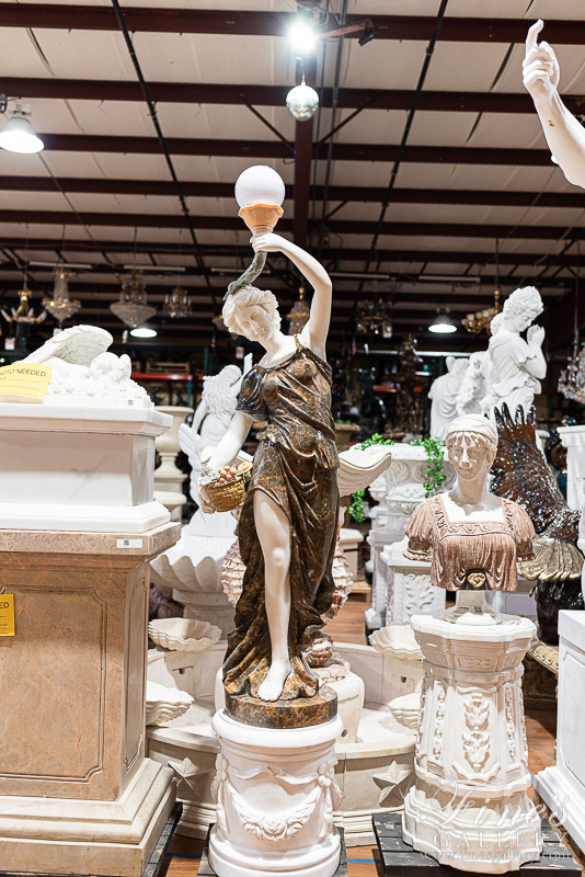 Marble Statues  - Victorian Lady With Lamp Post In Marble - MS-1444