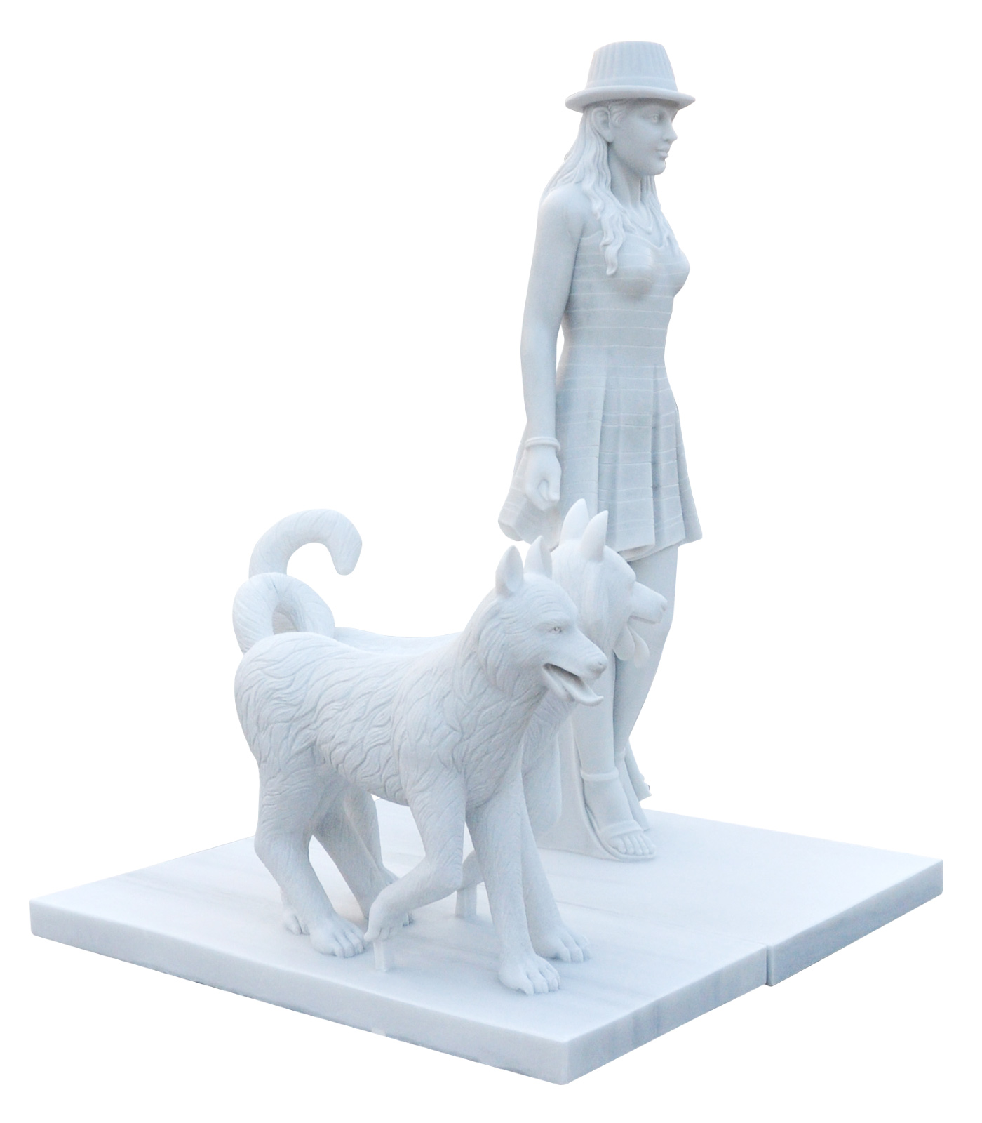 Marble Statues  - Stylish Young Woman Walking Dogs - MS-1445