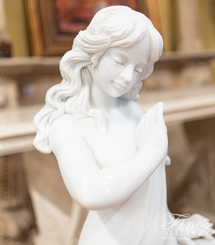 Marble Statues  - 52 Inch Elegant Woman Pure White Marble Garden Statue - MS-1453