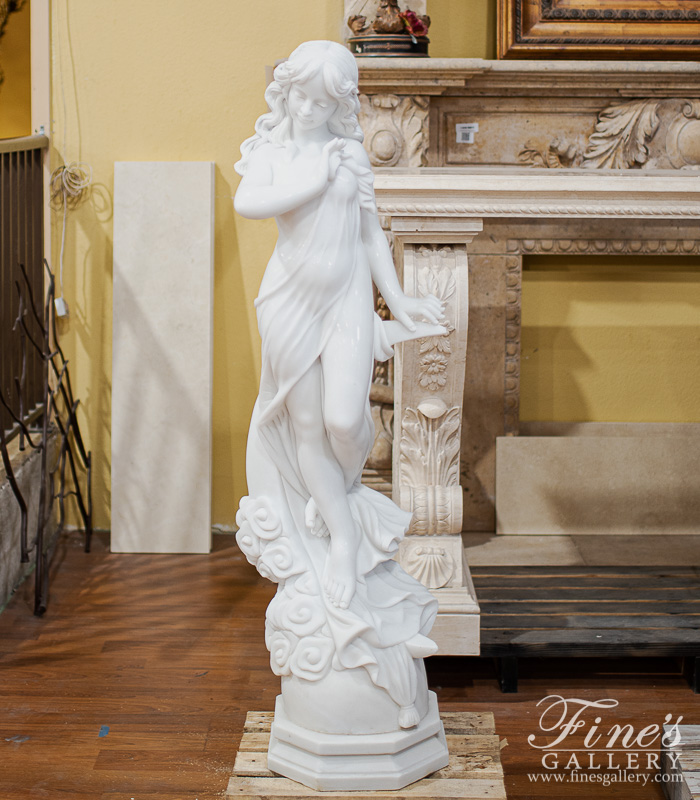 Marble Statues  - 52 Inch Elegant Woman Pure White Marble Garden Statue - MS-1453