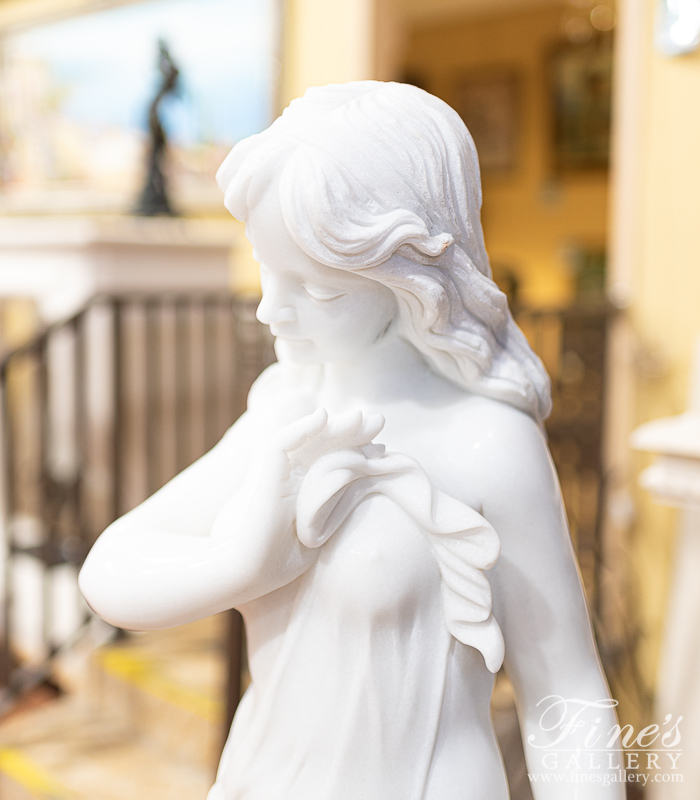 Marble Statues  - 52 Inch Elegant Woman Pure White Marble Garden Statue - MS-1453