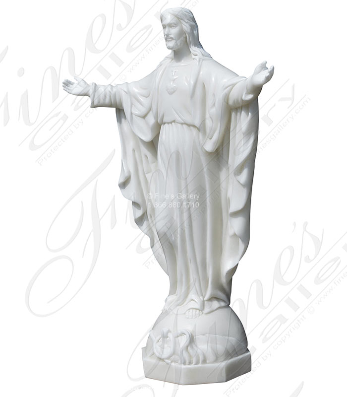 Marble Statues  - 24 Inch Pure White Marble Statue Of Jesus  - MS-1470