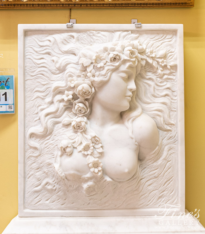 Marble Statues  - Floral Beauty Hand Carved Marble Relief - MS-1474