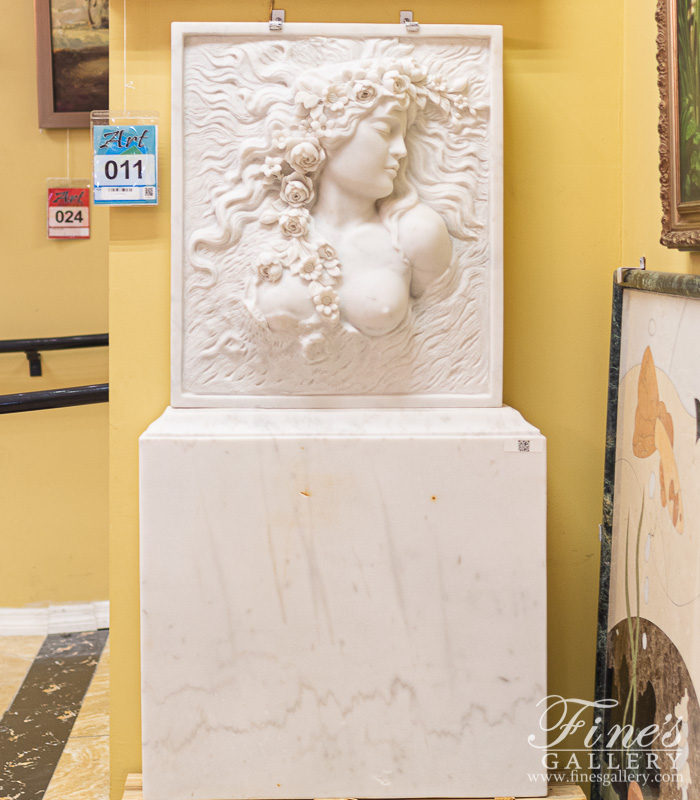 Marble Statues  - Floral Beauty Hand Carved Marble Relief - MS-1474