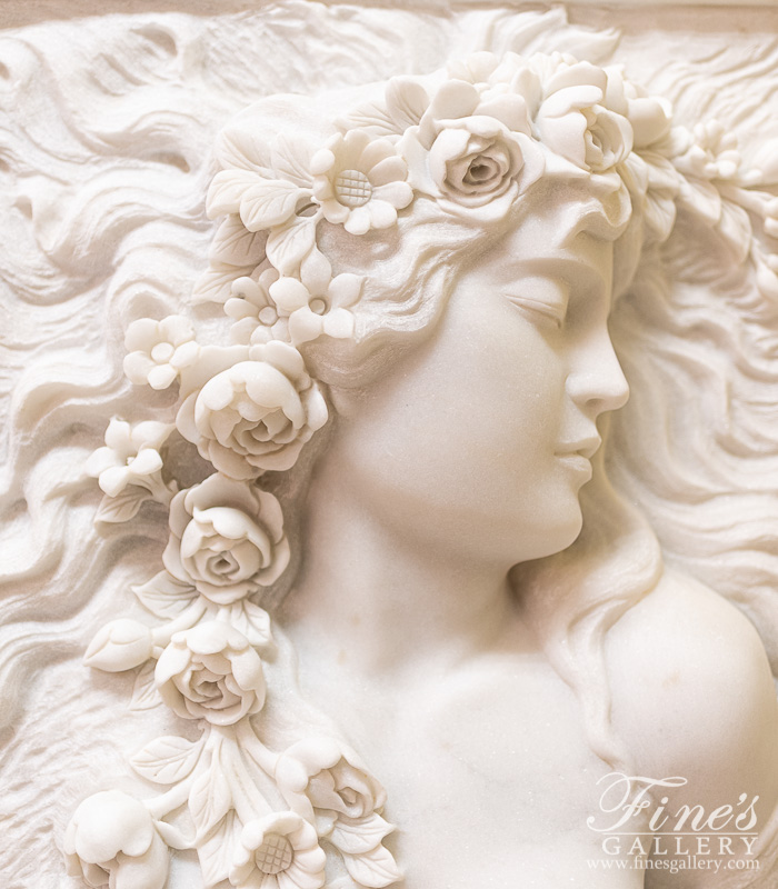 Marble Statues  - Floral Beauty Hand Carved Marble Relief - MS-1474
