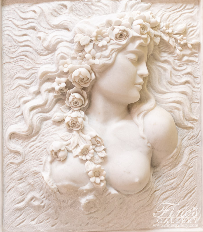 Marble Statues  - Floral Beauty Hand Carved Marble Relief - MS-1474