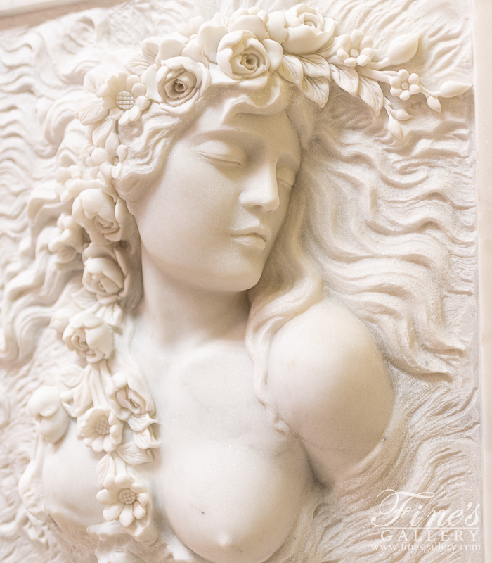 Marble Statues  - Floral Beauty Hand Carved Marble Relief - MS-1474