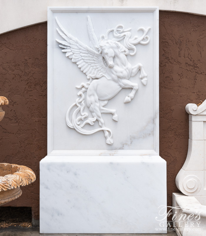 Marble Statues  - Pegasus Marble Relief In Statuary White Marble - MS-1477