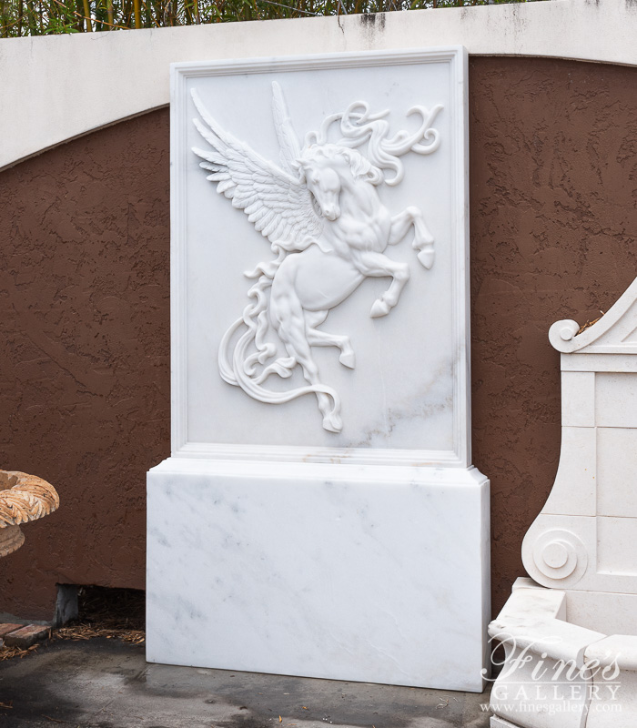 Marble Statues  - Pegasus Marble Relief In Statuary White Marble - MS-1477