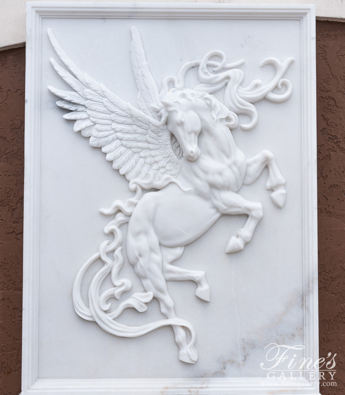 Marble Statues  - Pegasus Marble Relief In Statuary White Marble - MS-1477