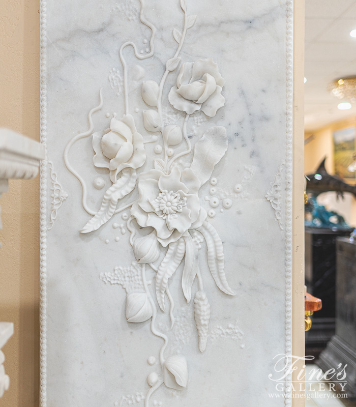 Marble Statues  - Elaborate Carved Marble Floral Scrollwork Relief - MS-1478