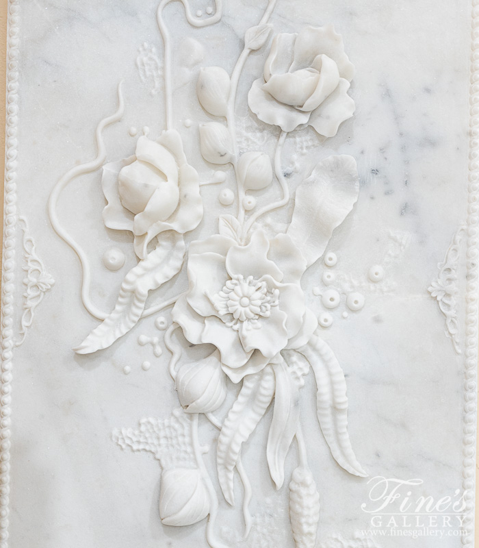 Marble Statues  - Elaborate Carved Marble Floral Scrollwork Relief - MS-1478