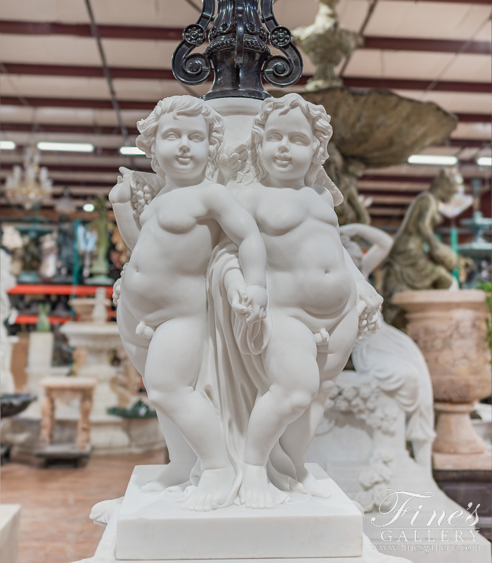 Marble Statues  - 138 Inch Statuary Cherubim Lamp Post Pair - MS-1489