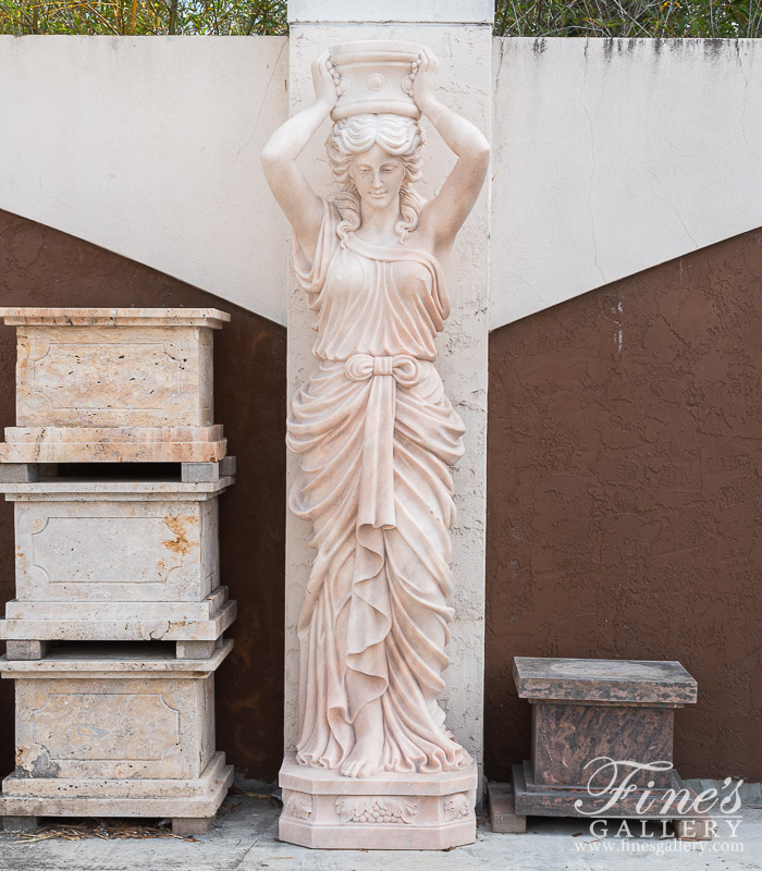 Marble Statues  - Oversized Hand Carved Marble Caryatid Statue Pair - MS-1498