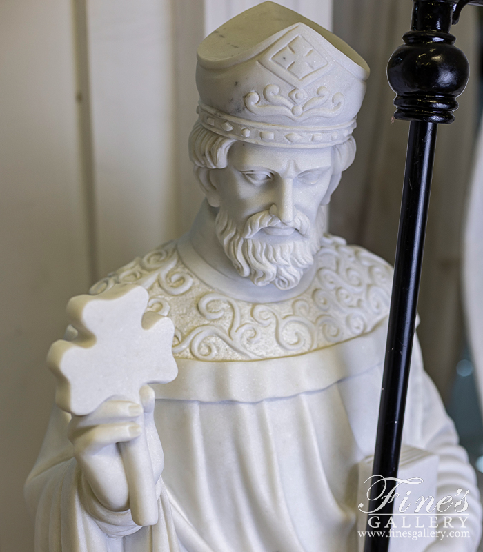 Marble Statues  - 60 Inch St Patrick Statue In Hand Carved Statuary White Marble - MS-1505