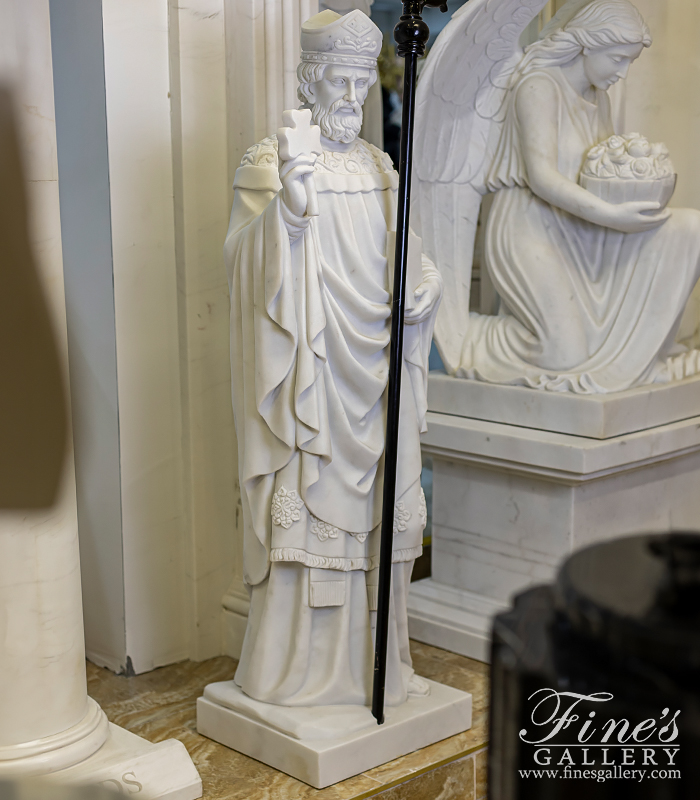 Marble Statues  - 60 Inch St Patrick Statue In Hand Carved Statuary White Marble - MS-1505