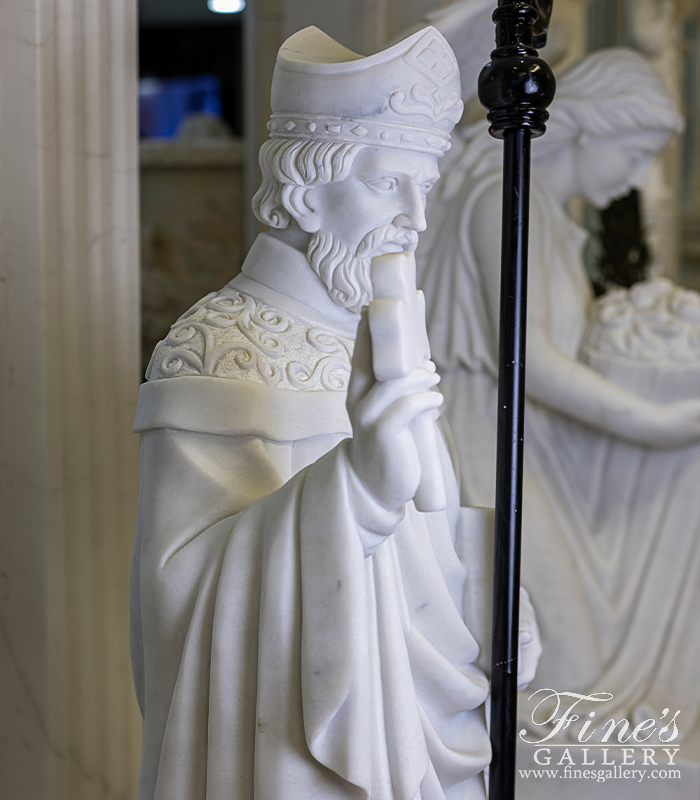 Marble Statues  - 60 Inch St Patrick Statue In Hand Carved Statuary White Marble - MS-1505