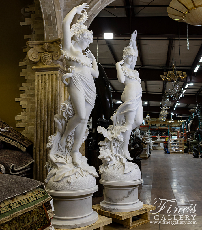 Marble Statues  - Museum Quality Garden Nymph Pair In Statuary Marble - MS-1522