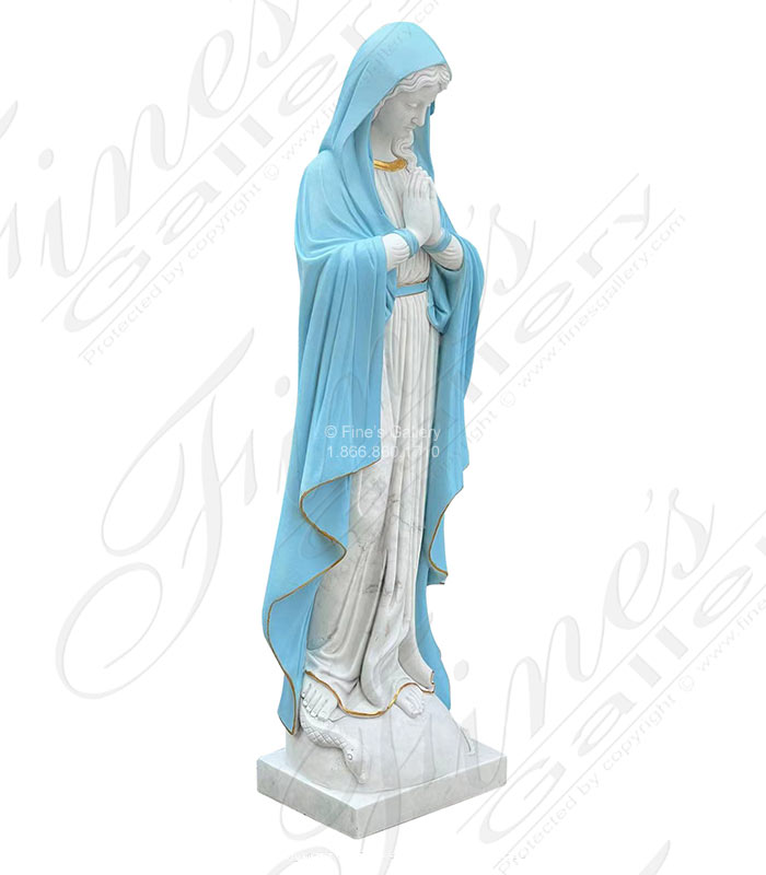 Marble Statues  - Praying Our Lady Marble Statue Painted Blue And Gold - MS-1524