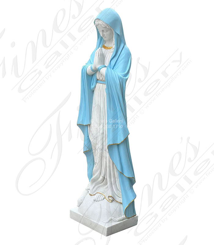 Marble Statues  - Praying Our Lady Marble Statue Painted Blue And Gold - MS-1524