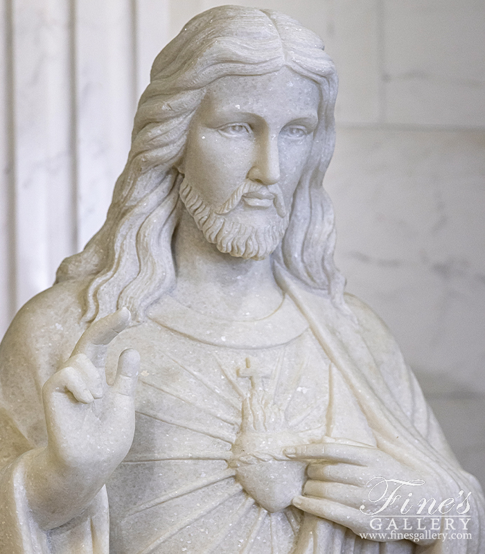 Marble Statues  - 48 Inch Sacred Heart Of Jesus Statue In Marble  - MS-1533