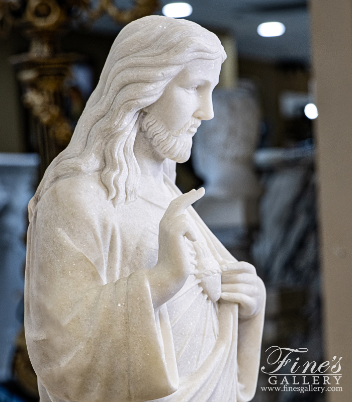 Marble Statues  - 48 Inch Sacred Heart Of Jesus Statue In Marble  - MS-1533