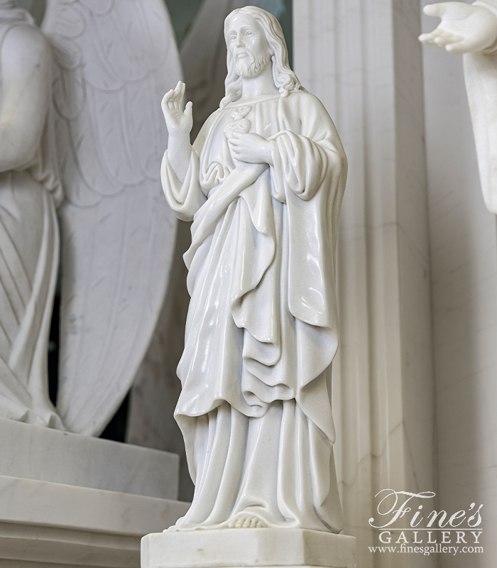 Marble Statues  - Sacred Heart Of Jesus Statue In Statuary Marble - MS-1555