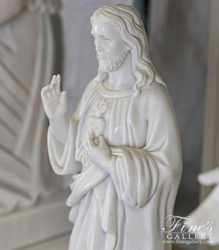 Marble Statues  - Sacred Heart Of Jesus Statue In Statuary Marble - MS-1555