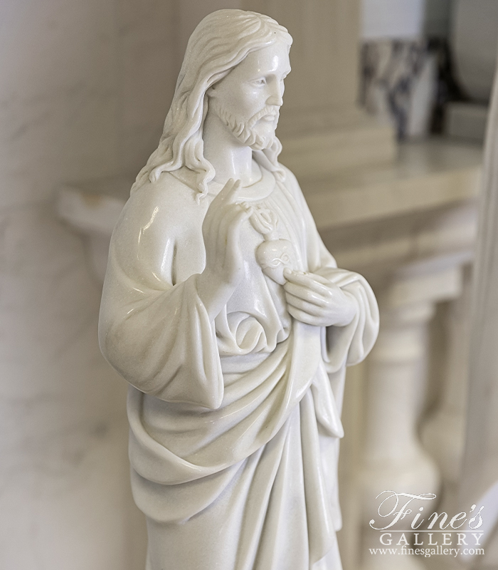 Marble Statues  - Sacred Heart Of Jesus Statue In Statuary Marble - MS-1555