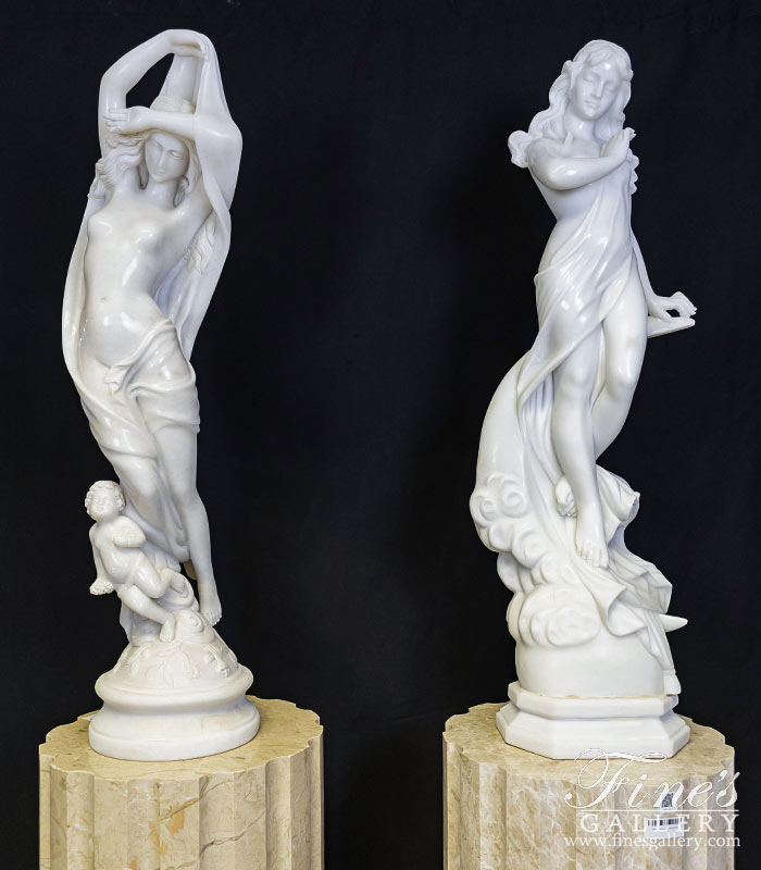 Marble Statues  - A Pair Of Statues In Polished Statuary Marble - MS-1560