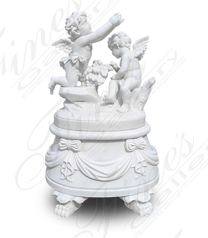 Marble Statues  - Elaborate Hand Carved Cherubs In Museum Quality Statuary Marble - MS-1567
