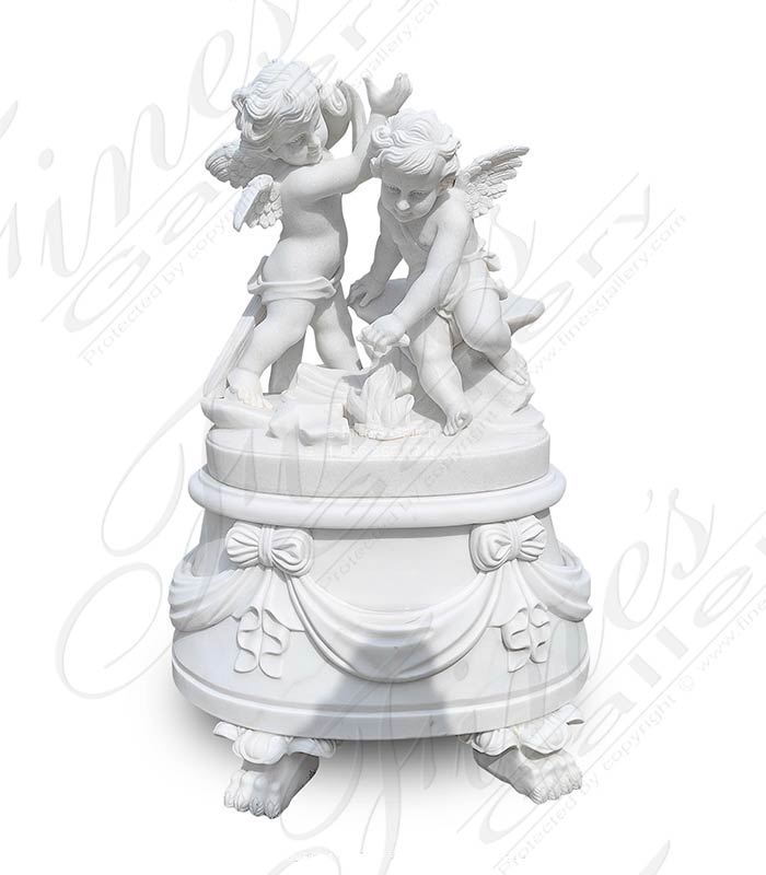 Marble Statues  - Elaborate Hand Carved Cherubs In Museum Quality Statuary Marble - MS-1567