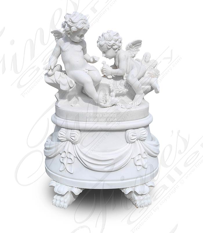 Marble Statues  - Elaborate Hand Carved Cherubs In Museum Quality Statuary Marble - MS-1567