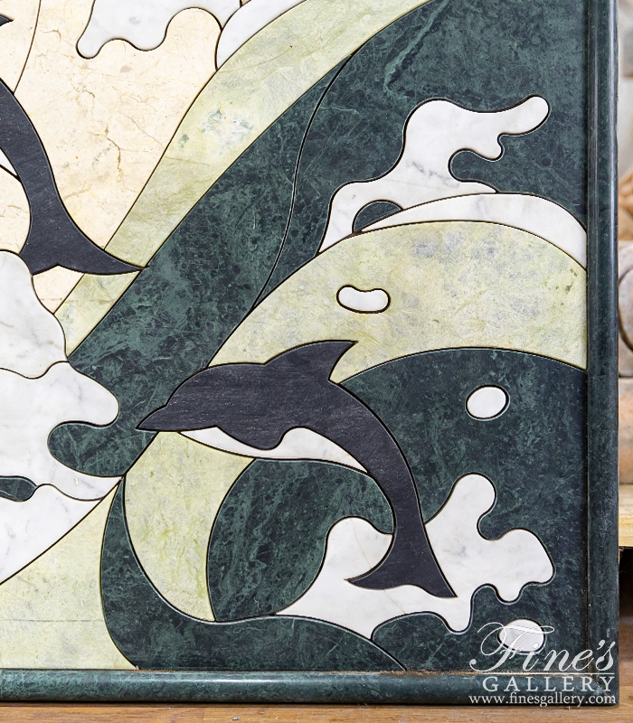 Marble Statues  - Dolphin Themed Wall Mosaic In Marble - MS-1600
