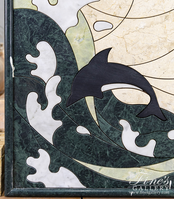 Marble Statues  - Dolphin Themed Wall Mosaic In Marble - MS-1600