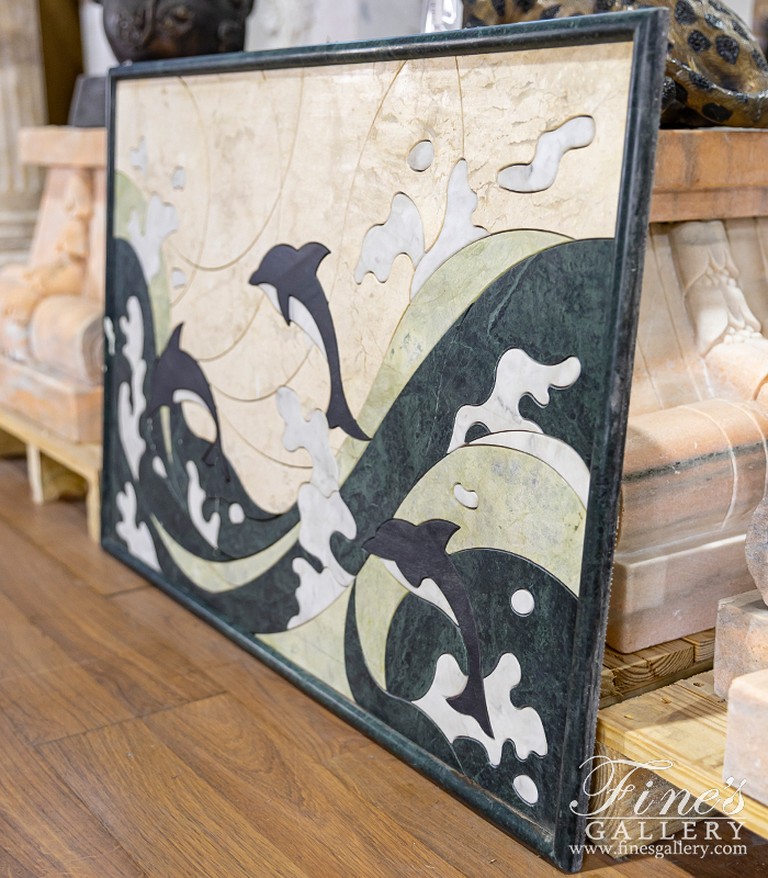 Marble Statues  - Dolphin Themed Wall Mosaic In Marble - MS-1600