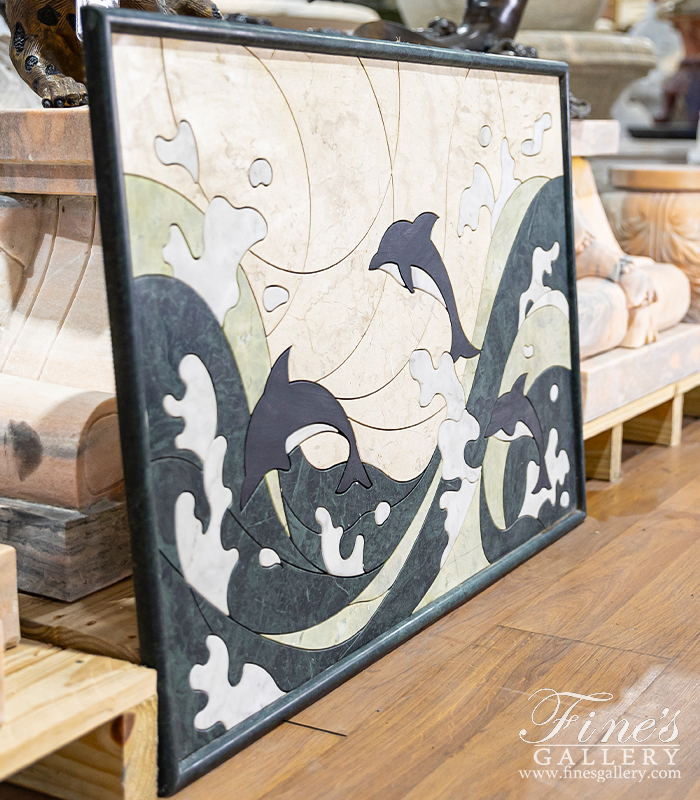 Marble Statues  - Dolphin Themed Wall Mosaic In Marble - MS-1600