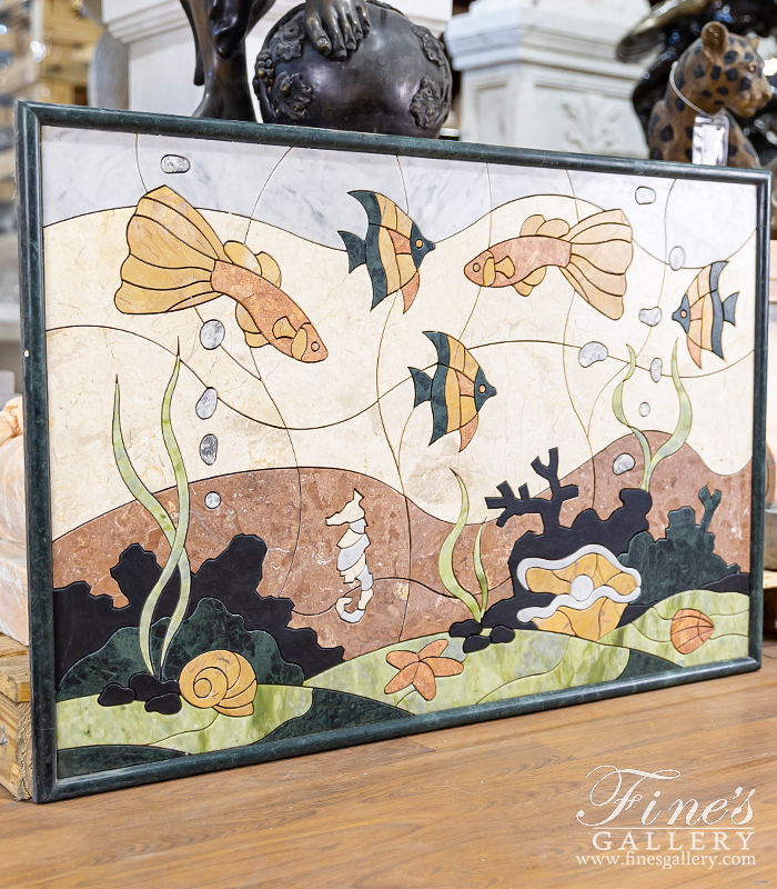 Marble Statues  - Tropical Fish Marble Mosaic Wall Relief - MS-1603