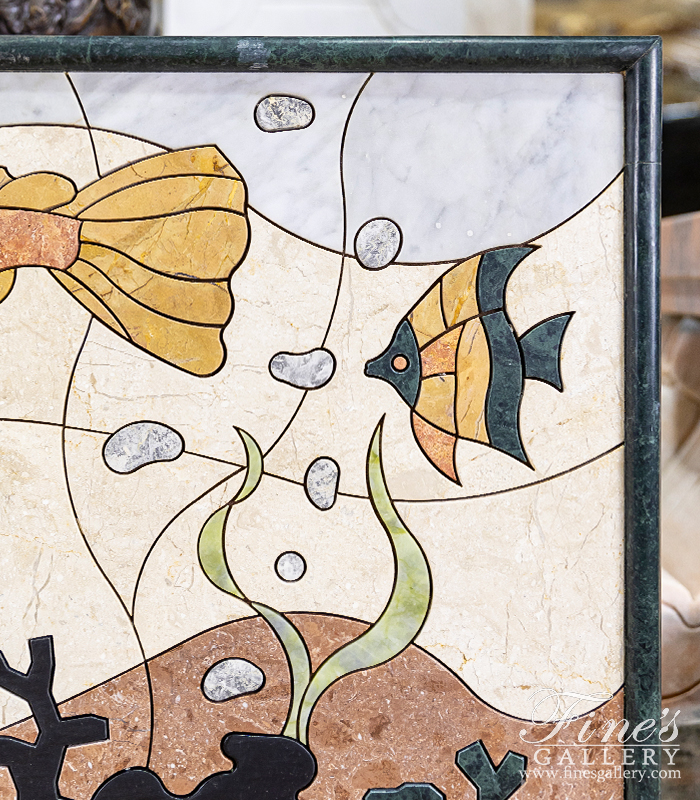 Marble Statues  - Tropical Fish Marble Mosaic Wall Relief - MS-1603